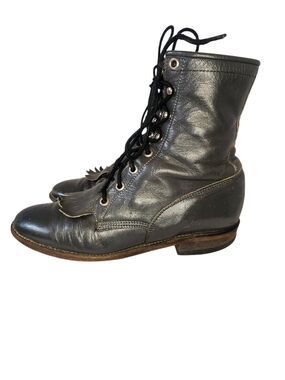 VINTAGE 80'S GRAY JUSTIN L502 WOMEN KILTIE ROPER LACER GRANNY BOOTS SZ 6 B